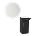 Nova Tower Free Standing Styling Station with Side-Mount Appliance Holder, Solid Surface Countertop, and Silver Round Glo Mirror - Kaemark