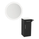 Nova Tower Free Standing Styling Station with Side-Mount Appliance Holder, Solid Surface Countertop, and Silver Round Glo Mirror - Kaemark