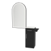 Nova Tower Free Standing Styling Station with Side-Mount Appliance Holder, Solid Surface Countertop, and Black Arch Paloma Mirror - Kaemark