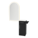 Nova Tower Free Standing Styling Station with Side-Mount Appliance Holder, Solid Surface Countertop, and Gold Arch Paloma Mirror - Kaemark
