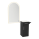Nova Tower Free Standing Styling Station with Side-Mount Appliance Holder, Solid Surface Countertop, and Gold Arch Paloma Mirror - Kaemark