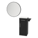 Nova Tower Free Standing Styling Station with Side-Mount Appliance Holder, Solid Surface Countertop, and Black Round Westin Mirror - Kaemark