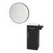 Nova Tower Free Standing Styling Station with Side-Mount Appliance Holder, Solid Surface Countertop, and Black Round Westin Mirror - Kaemark