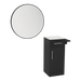 Nova Tower Free Standing Styling Station with Side-Mount Appliance Holder, Solid Surface Countertop, and Black Round Westin Mirror - Kaemark
