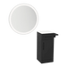Nova Tower Free Standing Styling Station with Side-Mount Appliance Holder, Solid Surface Countertop, and Silver Round Glo Mirror - Kaemark