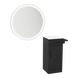 Nova Tower Free Standing Styling Station with Side-Mount Appliance Holder, Solid Surface Countertop, and Silver Round Glo Mirror - Kaemark