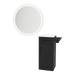 Nova Tower Free Standing Styling Station with Side-Mount Appliance Holder, Solid Surface Countertop, and Silver Round Glo Mirror - Kaemark