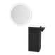 Nova Tower Free Standing Styling Station with Side-Mount Appliance Holder, Solid Surface Countertop, and Silver Round Glo Mirror - Kaemark