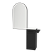 Nova Tower Free Standing Styling Station with Side-Mount Appliance Holder, Solid Surface Countertop, and Black Arch Paloma Mirror - Kaemark