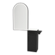 Nova Tower Free Standing Styling Station with Side-Mount Appliance Holder, Solid Surface Countertop, and Black Arch Paloma Mirror - Kaemark