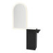 Nova Tower Free Standing Styling Station with Side-Mount Appliance Holder, Solid Surface Countertop, and Gold Arch Paloma Mirror - Kaemark
