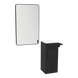 Nova Tower Free Standing Styling Station with Side-Mount Appliance Holder, Solid Surface Countertop, and Black Rectangle Westin Mirror - Kaemark