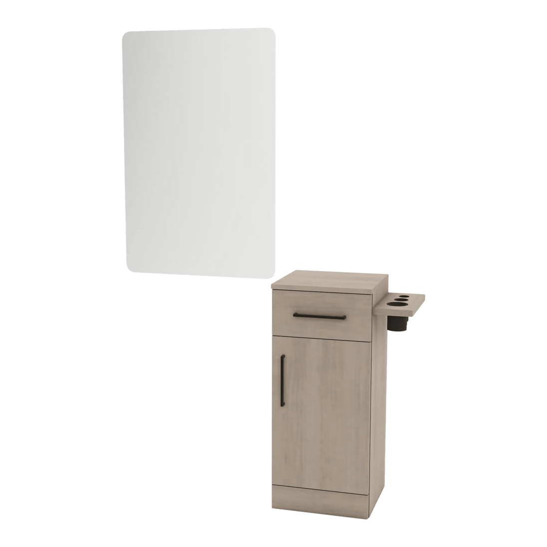 Nova Tower Free Standing Styling Station with Side-Mount Appliance Holder and White Rectangle Illuminate Back Lit Mirror - Kaemark