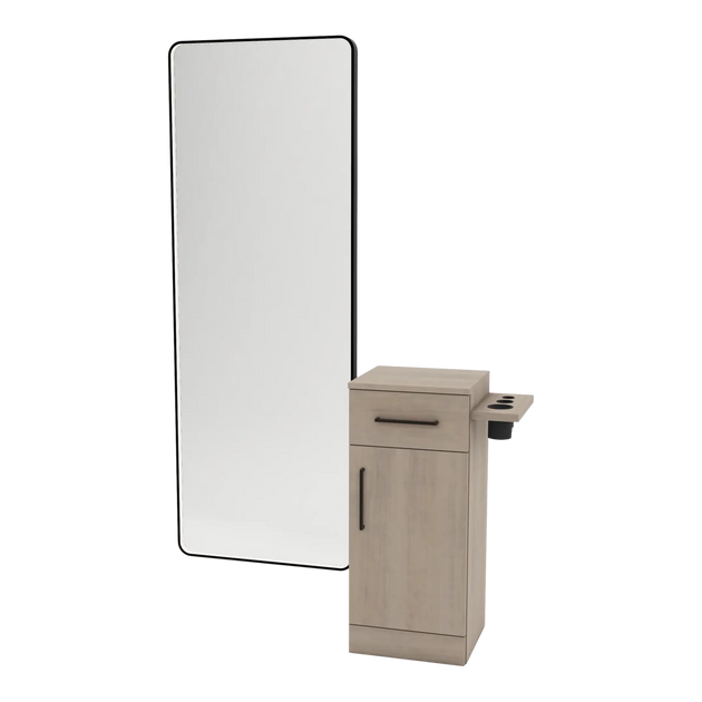 Nova Tower Free Standing Styling Station with Side-Mount Appliance Holder and Black Full-Length Rectangle Westin Mirror - Kaemark