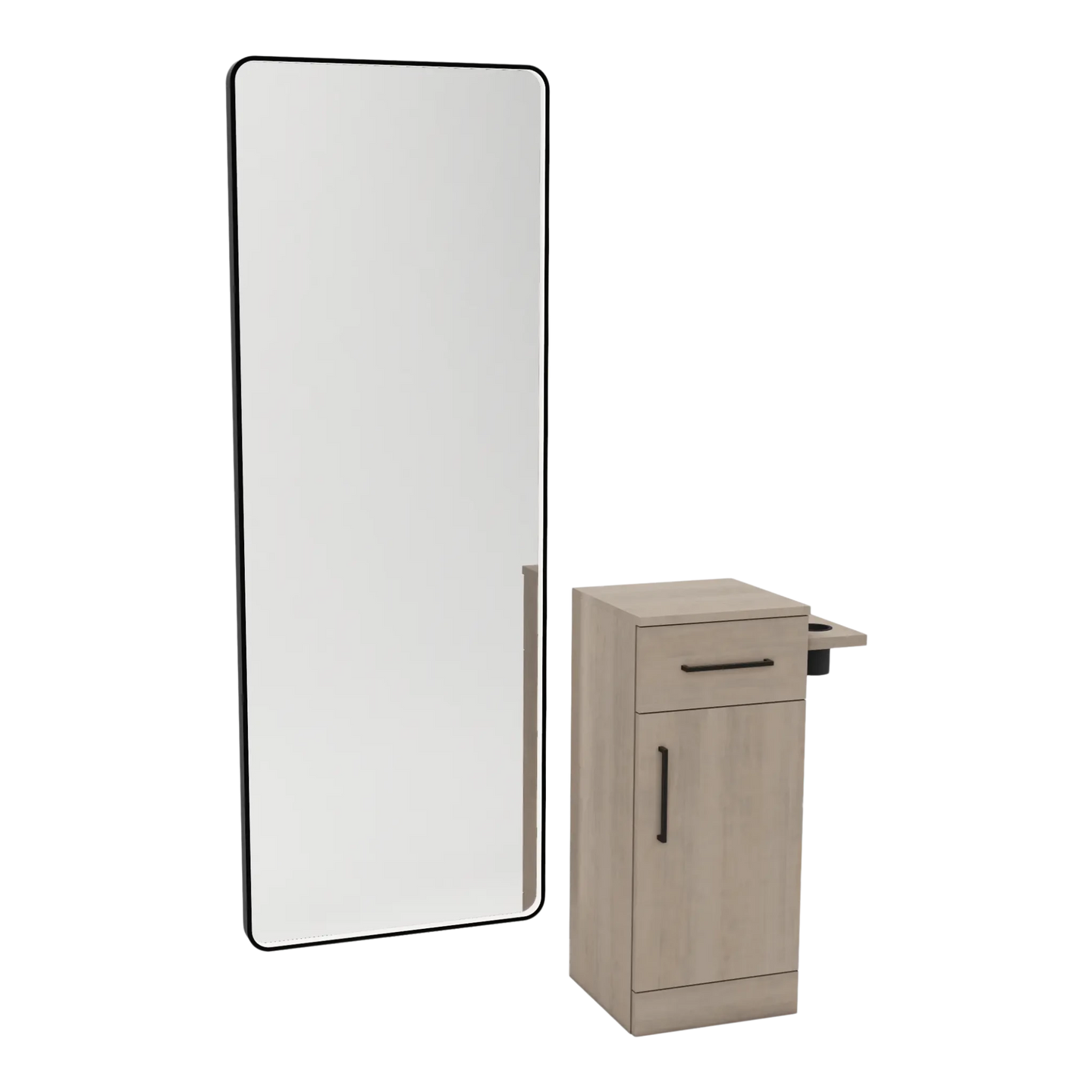 Nova Tower Free Standing Styling Station with Side-Mount Appliance Holder and Black Full-Length Rectangle Westin Mirror - Kaemark