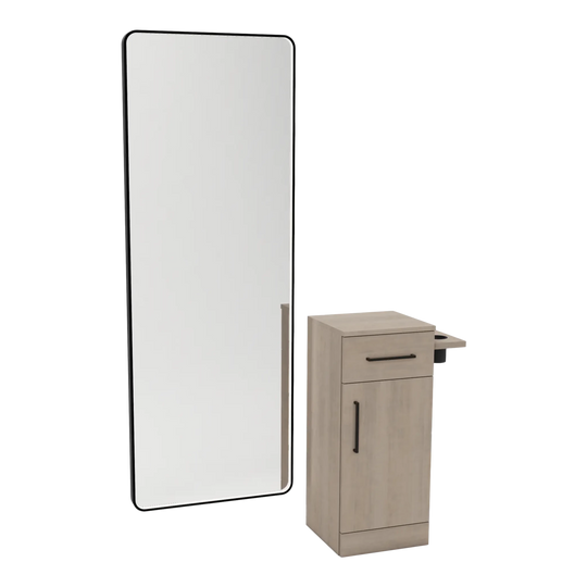Nova Tower Free Standing Styling Station with Side-Mount Appliance Holder and Black Full-Length Rectangle Westin Mirror - Kaemark
