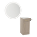 Nova Tower Free Standing Styling Station with Side-Mount Appliance Holder, Solid Surface Countertop, and Silver Round Glo Mirror - Kaemark