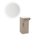 Nova Tower Free Standing Styling Station with Side-Mount Appliance Holder, Solid Surface Countertop, and Silver Round Glo Mirror - Kaemark