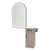 Nova Tower Free Standing Styling Station with Side-Mount Appliance Holder, Solid Surface Countertop, and Black Arch Paloma Mirror - Kaemark
