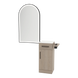 Nova Tower Free Standing Styling Station with Side-Mount Appliance Holder, Solid Surface Countertop, and Black Arch Paloma Mirror - Kaemark
