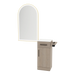 Nova Tower Free Standing Styling Station with Side-Mount Appliance Holder, Solid Surface Countertop, and Gold Arch Paloma Mirror - Kaemark