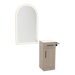 Nova Tower Free Standing Styling Station with Side-Mount Appliance Holder, Solid Surface Countertop, and Gold Arch Paloma Mirror - Kaemark
