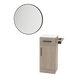 Nova Tower Free Standing Styling Station with Side-Mount Appliance Holder, Solid Surface Countertop, and Black Round Westin Mirror - Kaemark