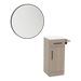 Nova Tower Free Standing Styling Station with Side-Mount Appliance Holder, Solid Surface Countertop, and Black Round Westin Mirror - Kaemark