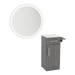 Nova Tower Free Standing Styling Station with Side-Mount Appliance Holder, Solid Surface Countertop, and Silver Round Glo Mirror - Kaemark