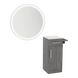 Nova Tower Free Standing Styling Station with Side-Mount Appliance Holder, Solid Surface Countertop, and Silver Round Glo Mirror - Kaemark