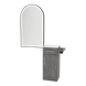 Nova Tower Free Standing Styling Station with Side-Mount Appliance Holder, Solid Surface Countertop, and Black Arch Paloma Mirror - Kaemark