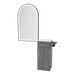 Nova Tower Free Standing Styling Station with Side-Mount Appliance Holder, Solid Surface Countertop, and Black Arch Paloma Mirror - Kaemark