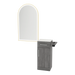 Nova Tower Free Standing Styling Station with Side-Mount Appliance Holder, Solid Surface Countertop, and Gold Arch Paloma Mirror - Kaemark