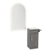 Nova Tower Free Standing Styling Station with Side-Mount Appliance Holder, Solid Surface Countertop, and Gold Arch Paloma Mirror - Kaemark