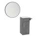 Nova Tower Free Standing Styling Station with Side-Mount Appliance Holder, Solid Surface Countertop, and Black Round Westin Mirror - Kaemark