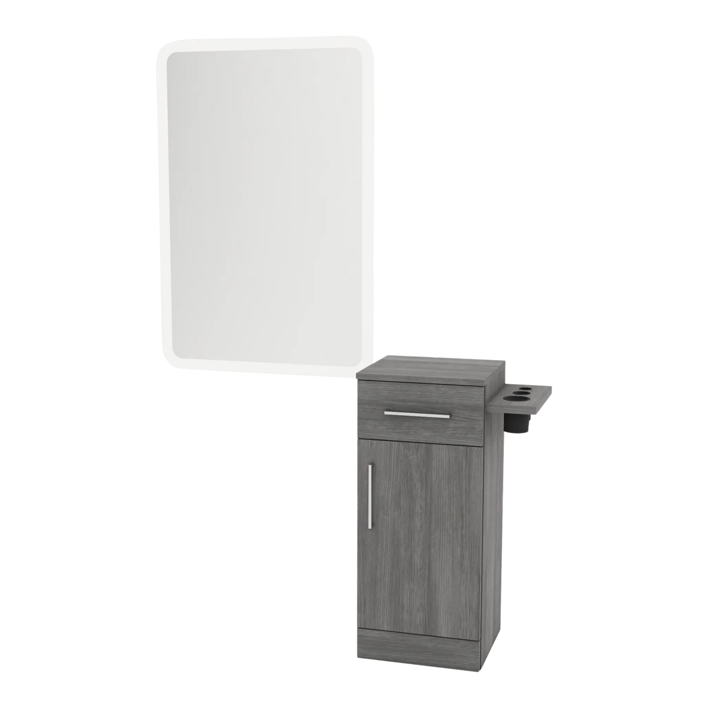 Nova Tower Free Standing Styling Station with Side-Mount Appliance Holder and White Rectangle Illuminate Back Lit Mirror - Kaemark