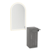 Nova Tower Free Standing Styling Station with Side-Mount Appliance Holder and Gold Arch Paloma Mirror - Kaemark
