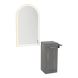 Nova Tower Free Standing Styling Station with Side-Mount Appliance Holder and Gold Arch Paloma Mirror - Kaemark