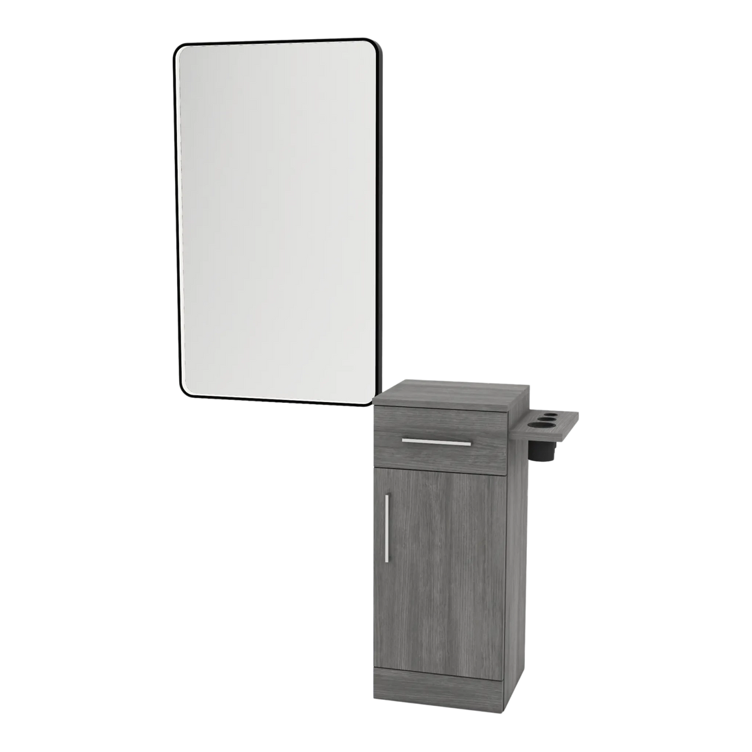 Nova Tower Free Standing Styling Station with Side-Mount Appliance Holder and Black Rectangle Westin Mirror - Kaemark