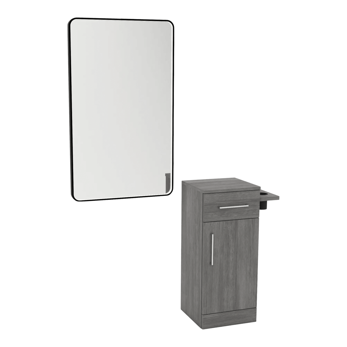 Nova Tower Free Standing Styling Station with Side-Mount Appliance Holder and Black Rectangle Westin Mirror - Kaemark