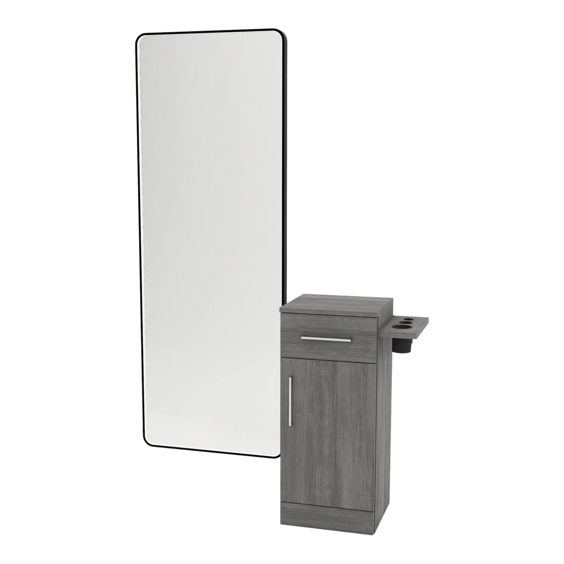 Nova Tower Free Standing Styling Station with Side-Mount Appliance Holder and Black Full-Length Rectangle Westin Mirror - Kaemark