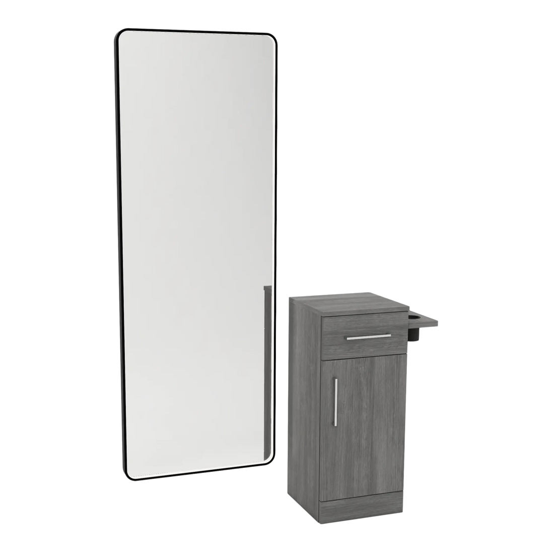 Nova Tower Free Standing Styling Station with Side-Mount Appliance Holder and Black Full-Length Rectangle Westin Mirror - Kaemark