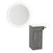 Nova Tower Free Standing Styling Station with Side-Mount Appliance Holder, Solid Surface Countertop, and Silver Round Glo Mirror - Kaemark