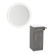 Nova Tower Free Standing Styling Station with Side-Mount Appliance Holder, Solid Surface Countertop, and Silver Round Glo Mirror - Kaemark
