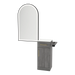 Nova Tower Free Standing Styling Station with Side-Mount Appliance Holder, Solid Surface Countertop, and Black Arch Paloma Mirror - Kaemark