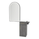 Nova Tower Free Standing Styling Station with Side-Mount Appliance Holder, Solid Surface Countertop, and Black Arch Paloma Mirror - Kaemark