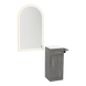 Nova Tower Free Standing Styling Station with Side-Mount Appliance Holder, Solid Surface Countertop, and Gold Arch Paloma Mirror - Kaemark