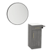 Nova Tower Free Standing Styling Station with Side-Mount Appliance Holder, Solid Surface Countertop, and Black Round Westin Mirror - Kaemark
