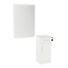 Nova Tower Free Standing Styling Station with Side-Mount Appliance Holder, Solid Surface Countertop, and White Rectangle Illuminate Back Lit Mirror - Kaemark
