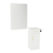 Nova Tower Free Standing Styling Station with Side-Mount Appliance Holder, Solid Surface Countertop, and White Rectangle Illuminate Back Lit Mirror - Kaemark